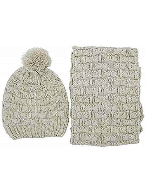 Skullies & Beanies Women Girls Winter Warm Fashion Knitted Hat Beanie Scarf Set - Beige - CC18ILS7RIS $23.09