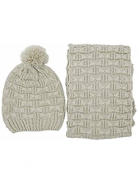 Skullies & Beanies Women Girls Winter Warm Fashion Knitted Hat Beanie Scarf Set - Beige - CC18ILS7RIS $23.09