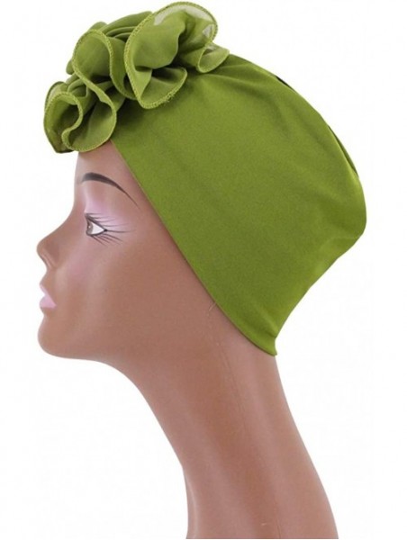 Sun Hats Shiny Metallic Turban Cap Indian Pleated Headwrap Swami Hat Chemo Cap for Women - Army Green African Flower - C218A4...