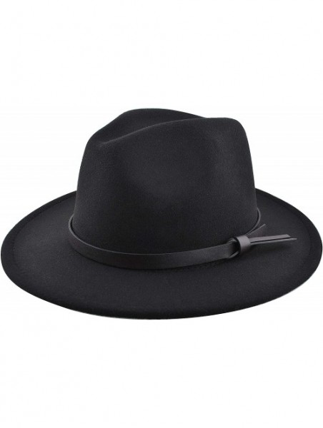 Fedoras Womens Felt Fedora Hat- Wide Brim Panama Cowboy Hat Floppy Sun Hat for Beach Church - Black 6 - CL18ZLEXUXZ $18.51