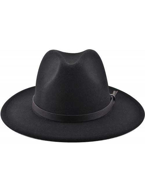 Fedoras Womens Felt Fedora Hat- Wide Brim Panama Cowboy Hat Floppy Sun Hat for Beach Church - Black 6 - CL18ZLEXUXZ $18.51