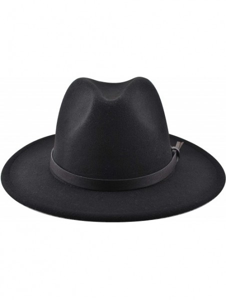 Fedoras Womens Felt Fedora Hat- Wide Brim Panama Cowboy Hat Floppy Sun Hat for Beach Church - Black 6 - CL18ZLEXUXZ $18.51