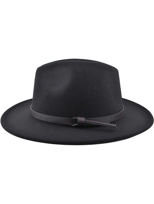 Fedoras Womens Felt Fedora Hat- Wide Brim Panama Cowboy Hat Floppy Sun Hat for Beach Church - Black 6 - CL18ZLEXUXZ $18.51