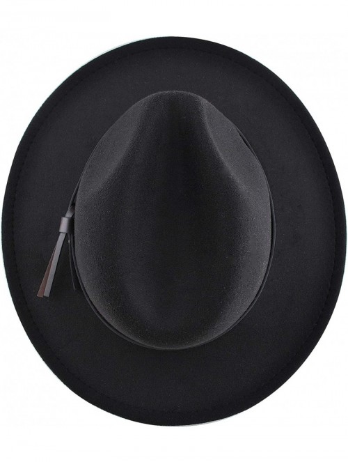 Fedoras Womens Felt Fedora Hat- Wide Brim Panama Cowboy Hat Floppy Sun Hat for Beach Church - Black 6 - CL18ZLEXUXZ $18.51