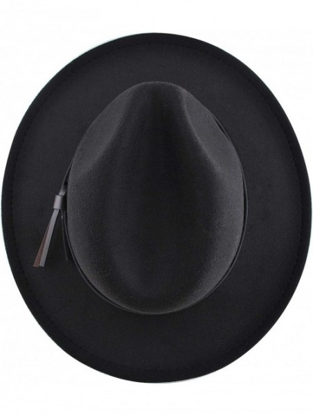 Fedoras Womens Felt Fedora Hat- Wide Brim Panama Cowboy Hat Floppy Sun Hat for Beach Church - Black 6 - CL18ZLEXUXZ $18.51