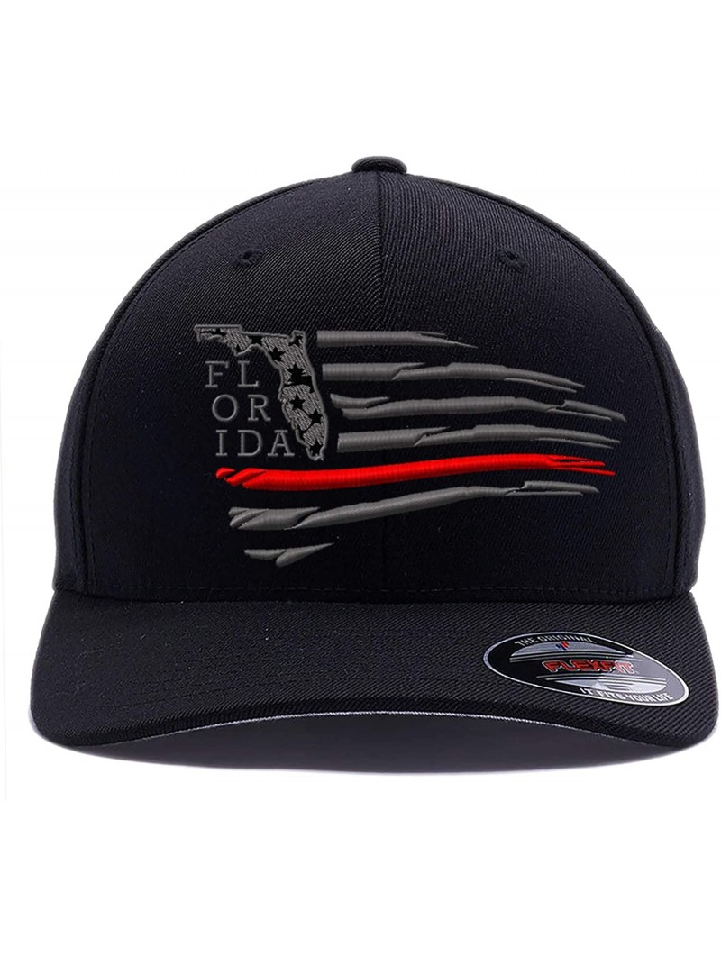 Baseball Caps California - Texas - Florida Thin Red Line USA Flag with State map Embroidered Black Flexfit Cap - Black (Fl) -...