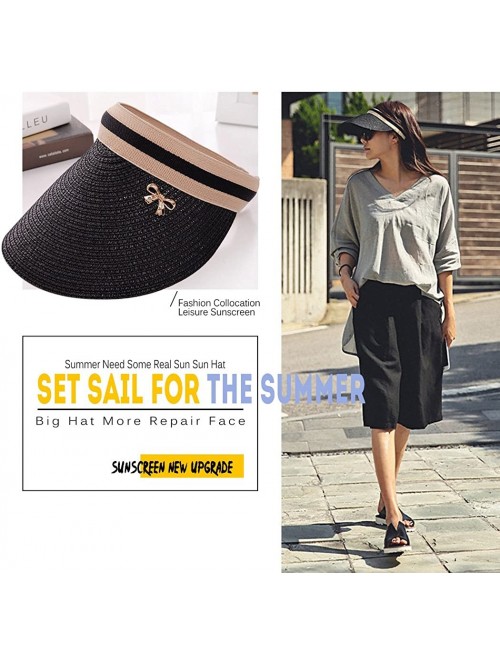 Sun Hats Women Shade Cap Empty Top Chapeau Sunscreen Hat Beach Hats Sun Visor Caps - Black - C017YHG620I $23.86