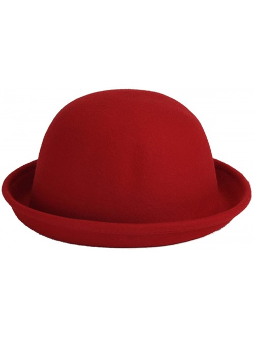 Fedoras Women's Roll-up Brim Bowler Hat Wool Felt Fedora Hat Panama Jazz Hat - Drakred - CP182OE6OAM $18.50