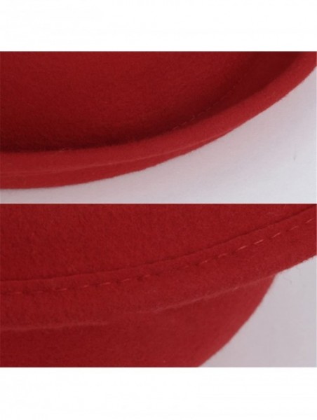 Fedoras Women's Roll-up Brim Bowler Hat Wool Felt Fedora Hat Panama Jazz Hat - Drakred - CP182OE6OAM $18.50