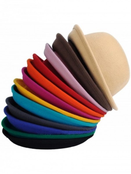 Fedoras Women's Roll-up Brim Bowler Hat Wool Felt Fedora Hat Panama Jazz Hat - Drakred - CP182OE6OAM $18.50