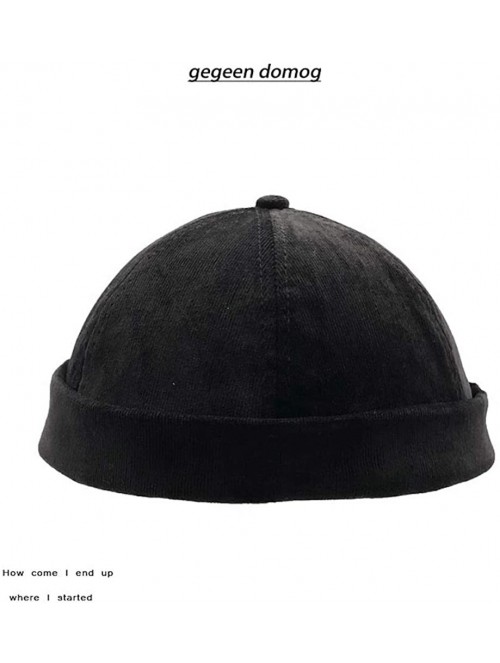 Skullies & Beanies Vintage Unisex Cotton Watch Cap Corduroy Brimless Beanie Hat Men Hats 003 - Black - C818NGUD0NH $15.95