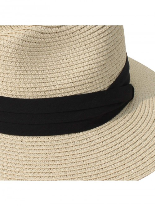 Sun Hats Women Straw Panama Hat Fedora Beach Sun Hat Wide Brim Straw Roll up Hat UPF 30+ - Fedora Beige - CB18NEDCQRZ $24.91