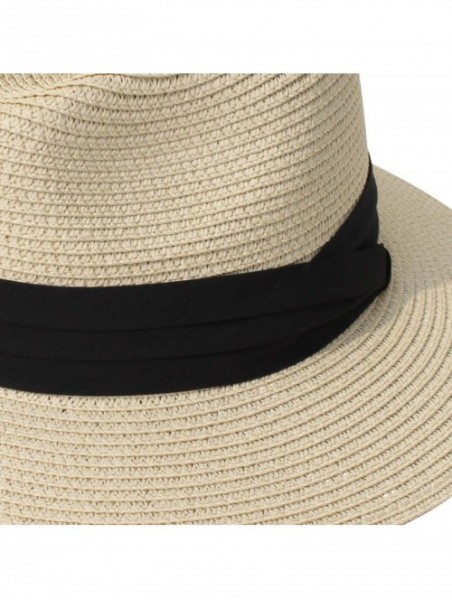 Sun Hats Women Straw Panama Hat Fedora Beach Sun Hat Wide Brim Straw Roll up Hat UPF 30+ - Fedora Beige - CB18NEDCQRZ $24.91