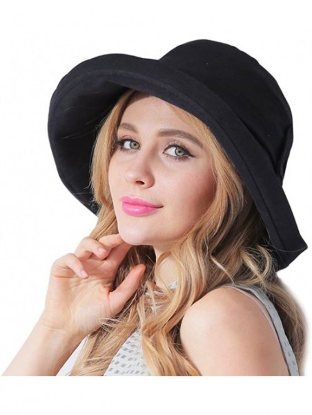 Sun Hats Women's UPF 50+ Foldable Linen Hat Big Brim with Big Bowknot - Black - C6185I37GM7 $18.73