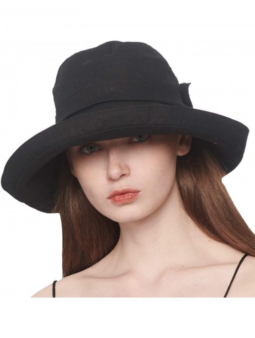 Sun Hats Women's UPF 50+ Foldable Linen Hat Big Brim with Big Bowknot - Black - C6185I37GM7 $18.73