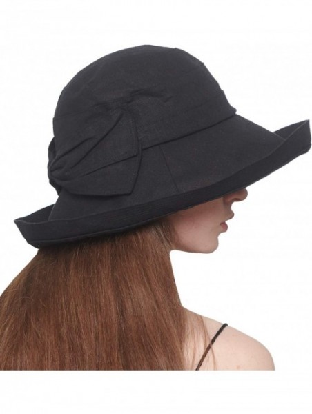 Sun Hats Women's UPF 50+ Foldable Linen Hat Big Brim with Big Bowknot - Black - C6185I37GM7 $18.73