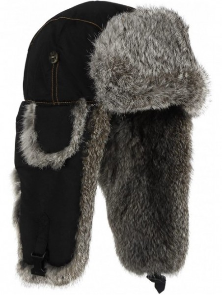 Skullies & Beanies Original Balaclavas Headwear- Black with Grey Rabbit Fur- XX-Large - C2116YDJNYN $54.06