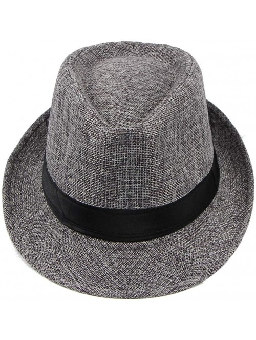 Fedoras Classic Jazz Hat Men's Breathable Linen-Fedora Hat & Stylish Hat Band Casual Jazz Cap (10 Color) - A - CL192TYK9SR $1...