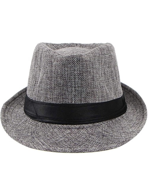 Fedoras Classic Jazz Hat Men's Breathable Linen-Fedora Hat & Stylish Hat Band Casual Jazz Cap (10 Color) - A - CL192TYK9SR $1...