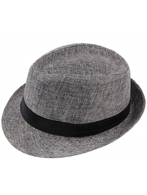 Fedoras Classic Jazz Hat Men's Breathable Linen-Fedora Hat & Stylish Hat Band Casual Jazz Cap (10 Color) - A - CL192TYK9SR $1...