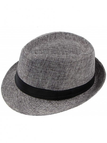 Fedoras Classic Jazz Hat Men's Breathable Linen-Fedora Hat & Stylish Hat Band Casual Jazz Cap (10 Color) - A - CL192TYK9SR $1...