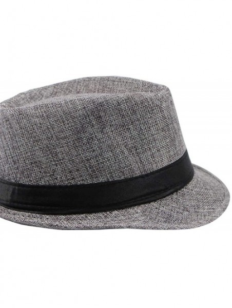 Fedoras Classic Jazz Hat Men's Breathable Linen-Fedora Hat & Stylish Hat Band Casual Jazz Cap (10 Color) - A - CL192TYK9SR $1...