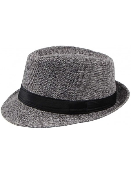 Fedoras Classic Jazz Hat Men's Breathable Linen-Fedora Hat & Stylish Hat Band Casual Jazz Cap (10 Color) - A - CL192TYK9SR $1...