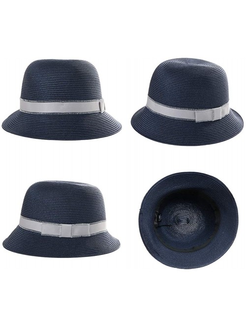 Sun Hats Womens Summer Sun Beach Straw Hats UPF Protective Panama Fedora Outdoor Patio - 00747_navy Blue - CN18TKANKDI $21.25