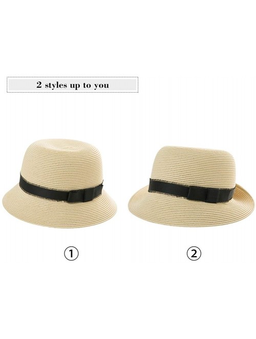 Sun Hats Womens Summer Sun Beach Straw Hats UPF Protective Panama Fedora Outdoor Patio - 00747_navy Blue - CN18TKANKDI $21.25