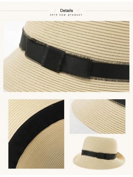 Sun Hats Womens Summer Sun Beach Straw Hats UPF Protective Panama Fedora Outdoor Patio - 00747_navy Blue - CN18TKANKDI $21.25