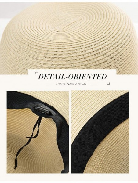 Sun Hats Womens Summer Sun Beach Straw Hats UPF Protective Panama Fedora Outdoor Patio - 00747_navy Blue - CN18TKANKDI $21.25