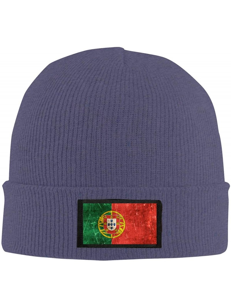 Skullies & Beanies Vintage Scratched Portuguese Unisex Winter - Navy - CI18Z5RTT3O $28.73