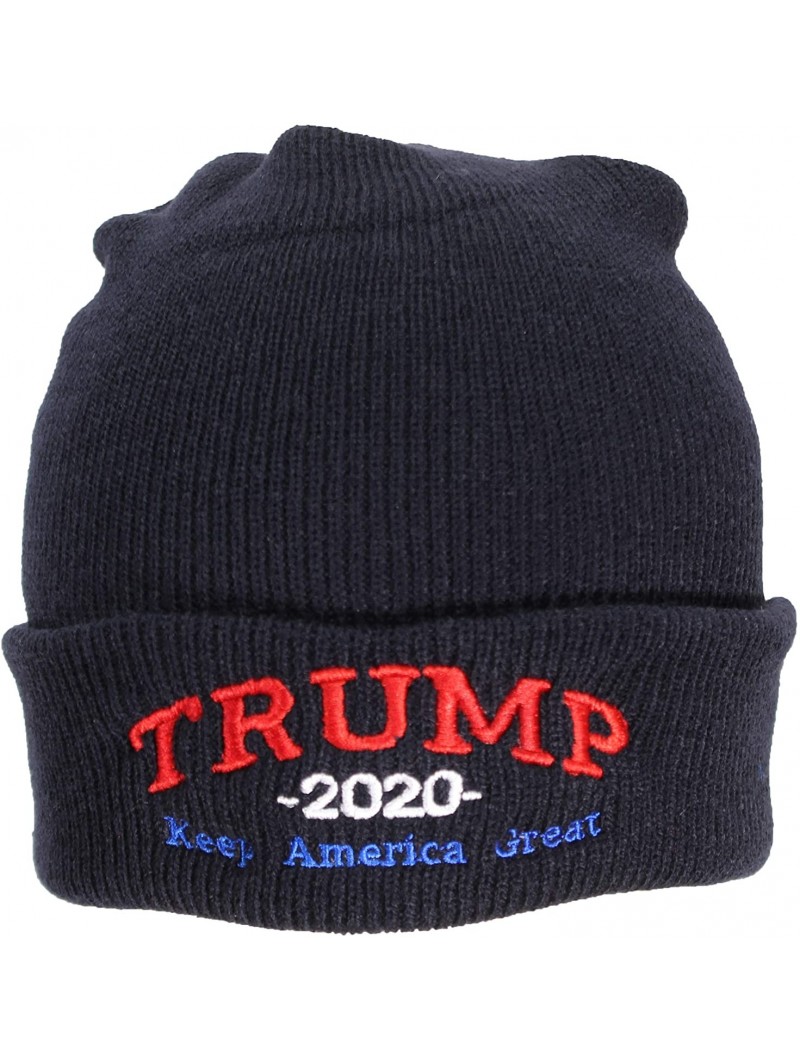 Skullies & Beanies Adult USA Made Embroidered Trump 2020 Keep America Great Beanie - Navy - CP18L9X5KL4 $15.55