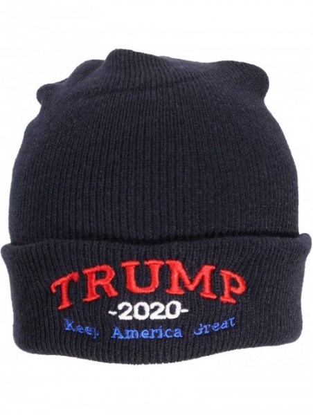 Skullies & Beanies Adult USA Made Embroidered Trump 2020 Keep America Great Beanie - Navy - CP18L9X5KL4 $15.55