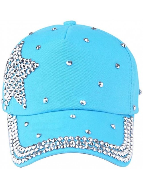 Baseball Caps Caps- Boy Girls 2016 Fashion Rhinestone Star Shaped Snapback Baseball Cap Hat - Blue - C512DYRAMDL $10.41