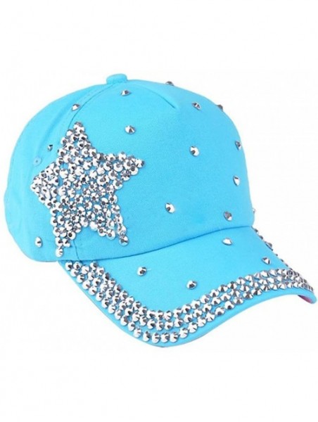 Baseball Caps Caps- Boy Girls 2016 Fashion Rhinestone Star Shaped Snapback Baseball Cap Hat - Blue - C512DYRAMDL $10.41