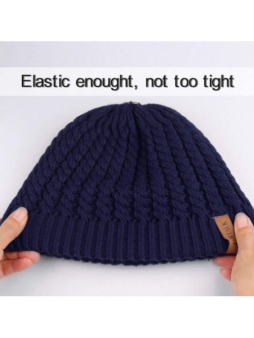 Skullies & Beanies Winter Beanie for Women Warm Knit Bobble Skull Cap Big Fur Pom Pom Hats for Women - 14 Dark Blue With Blue...