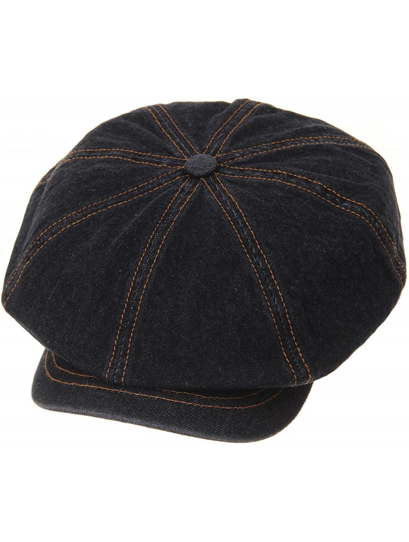 Newsboy Caps Baker Boy Flat Cap Stitchy Beret Washed Denim Jean Hat DW3834 - Black - CD1876SU6D3 $30.73