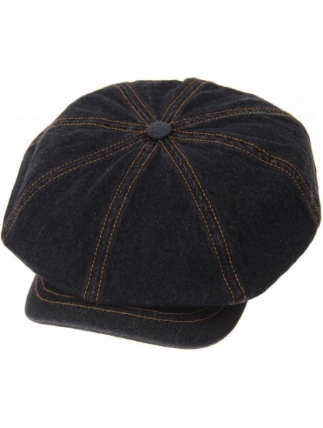 Newsboy Caps Baker Boy Flat Cap Stitchy Beret Washed Denim Jean Hat DW3834 - Black - CD1876SU6D3 $30.73