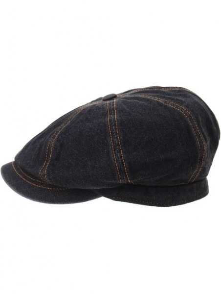 Newsboy Caps Baker Boy Flat Cap Stitchy Beret Washed Denim Jean Hat DW3834 - Black - CD1876SU6D3 $30.73