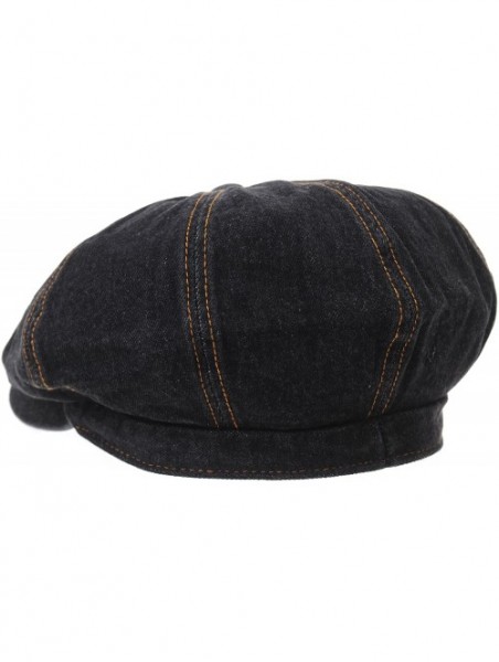 Newsboy Caps Baker Boy Flat Cap Stitchy Beret Washed Denim Jean Hat DW3834 - Black - CD1876SU6D3 $30.73