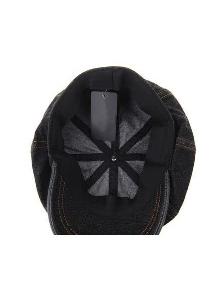 Newsboy Caps Baker Boy Flat Cap Stitchy Beret Washed Denim Jean Hat DW3834 - Black - CD1876SU6D3 $30.73