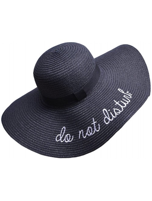 Sun Hats Womens Embroidery Floppy Bucket Summer Kentucky Derby Sun Hat Lettering Straw Hat - Black - CS17YZN5TQK $17.58