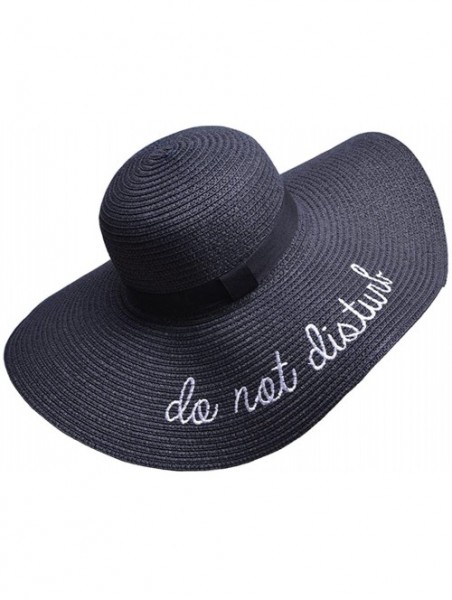 Sun Hats Womens Embroidery Floppy Bucket Summer Kentucky Derby Sun Hat Lettering Straw Hat - Black - CS17YZN5TQK $17.58