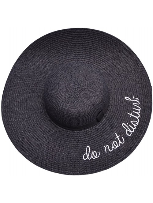 Sun Hats Womens Embroidery Floppy Bucket Summer Kentucky Derby Sun Hat Lettering Straw Hat - Black - CS17YZN5TQK $17.58