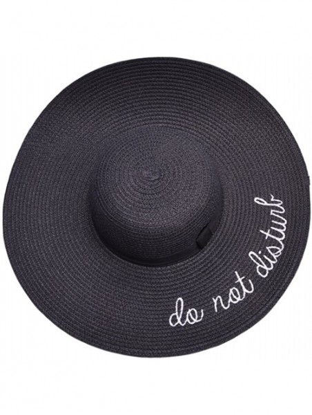 Sun Hats Womens Embroidery Floppy Bucket Summer Kentucky Derby Sun Hat Lettering Straw Hat - Black - CS17YZN5TQK $17.58