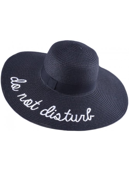 Sun Hats Womens Embroidery Floppy Bucket Summer Kentucky Derby Sun Hat Lettering Straw Hat - Black - CS17YZN5TQK $17.58