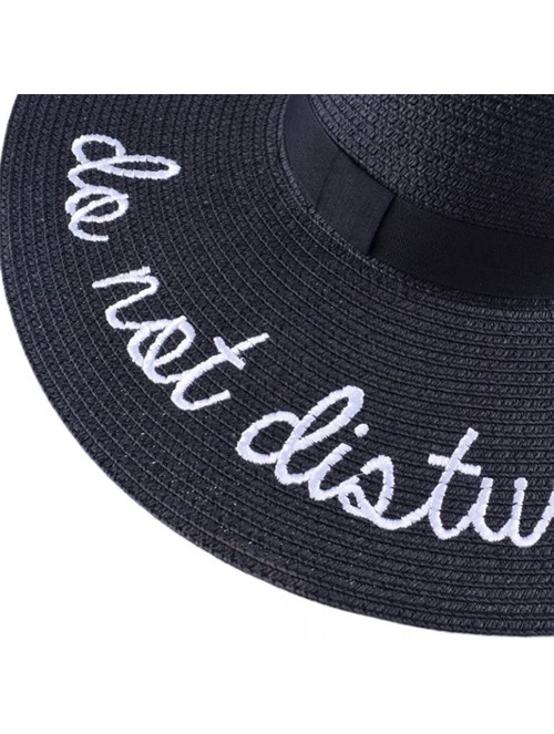 Sun Hats Womens Embroidery Floppy Bucket Summer Kentucky Derby Sun Hat Lettering Straw Hat - Black - CS17YZN5TQK $17.58