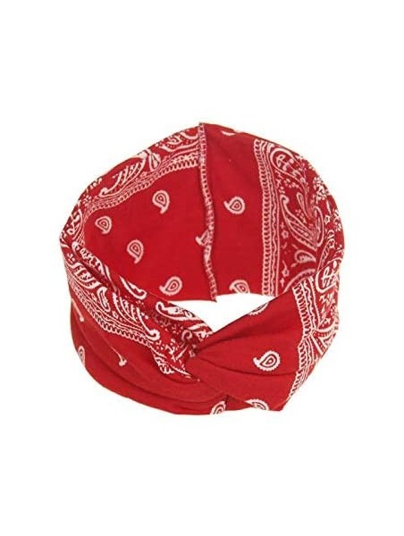 Headbands Women Yoga Sport Headband Elastic Floral Twisted Knotted Hair Band Turban - Red - CH18NO3RRT0 $10.81