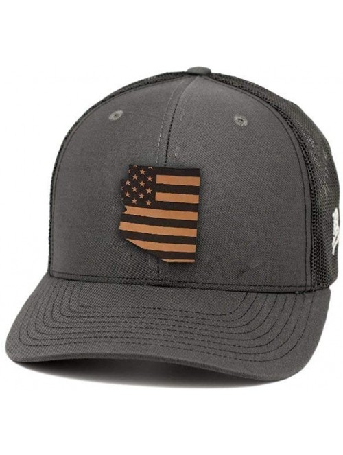 Baseball Caps 'Arizona Patriot' Leather Patch Hat Curved Trucker - OSFA/Charcoal/Black - CB18IGQM456 $33.06